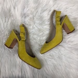 Boden Yellow Suede Block Heel Slingback Pumps